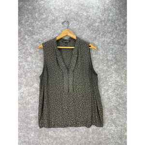 41 Hawthorn Blouse Womens Large Gray Animal Print Ruffle V Neck Sleeveless Top